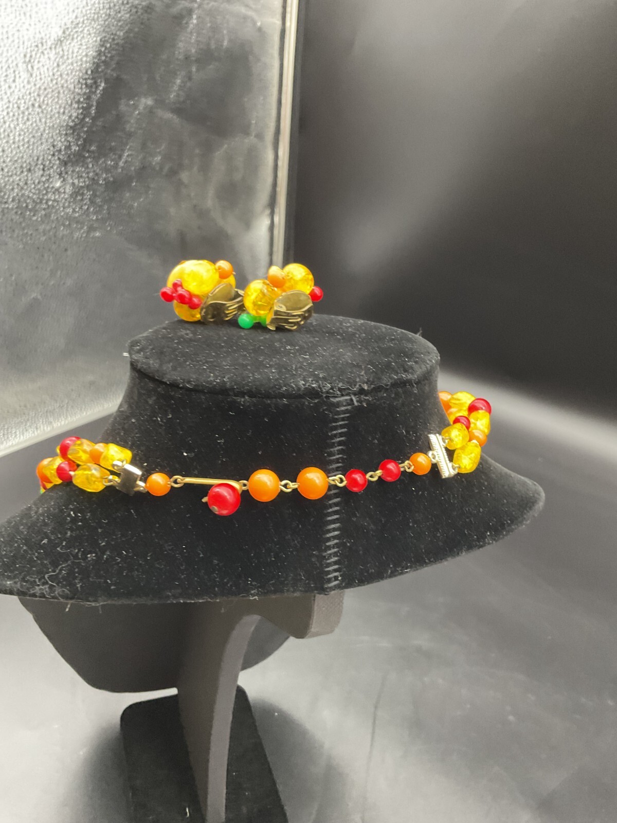 Vintage Yellow West Germany Fruit 2 Strand Necklace w/Matching Earrings
