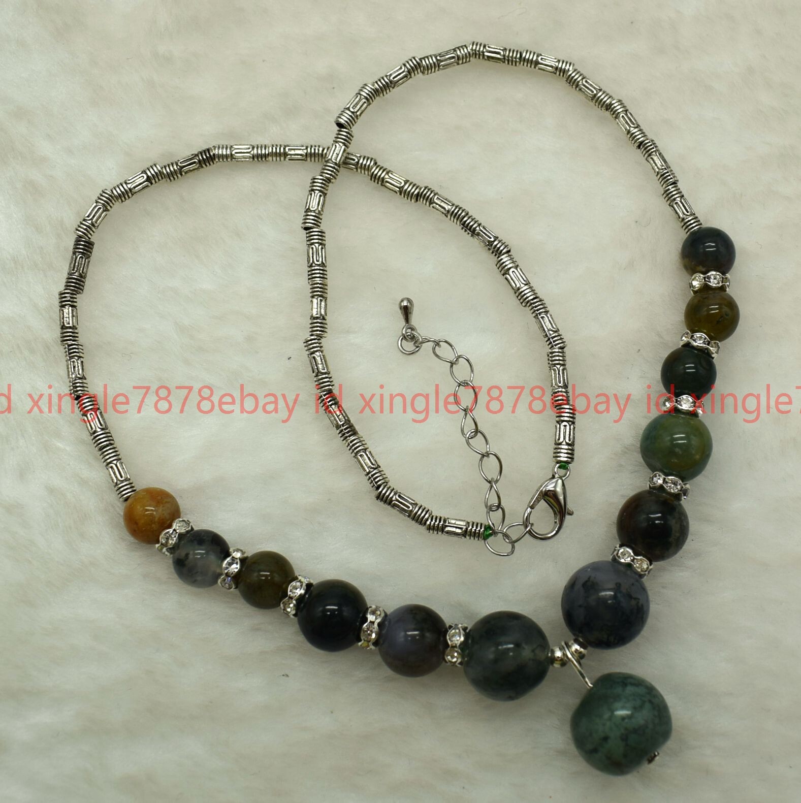 Natural 6-12mm Multicolor Indian Agate Round Gems Beads Pendant Necklace 16-24in