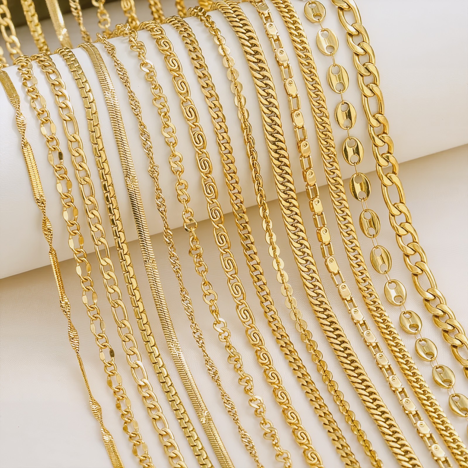 18K Gold Plated Stainless Steel Chain Necklace Cuban Rope Snake Cable Unisex