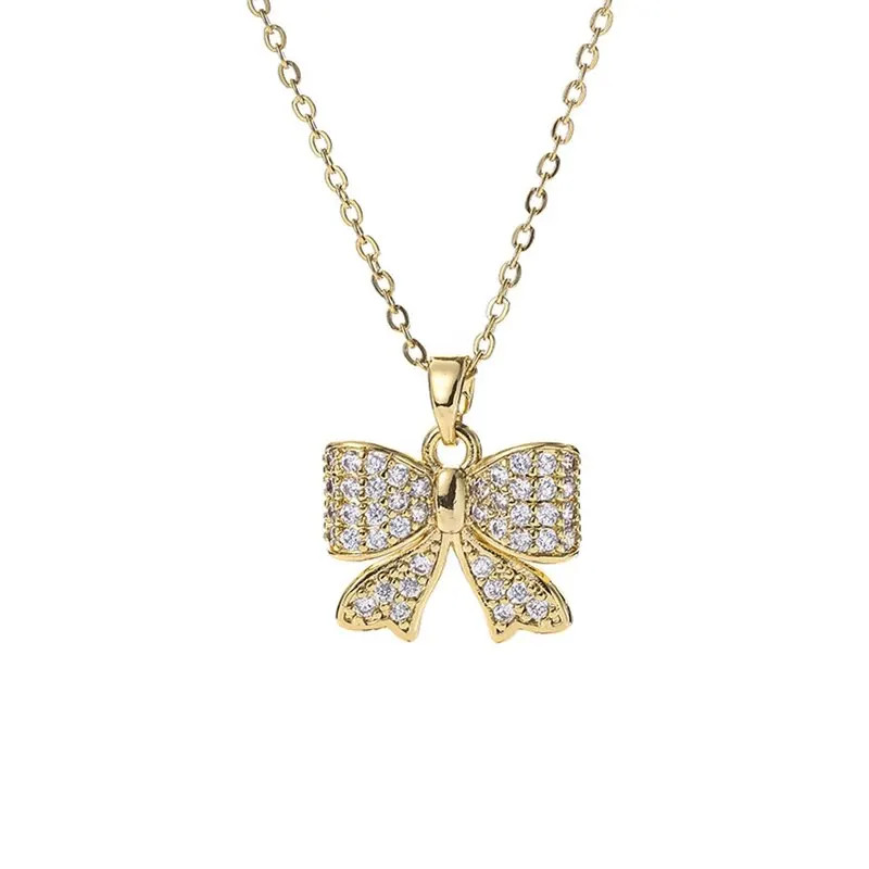 Gold Butterfly Zircon Pendant Titanium Steel Chain Simple Elegant Necklace