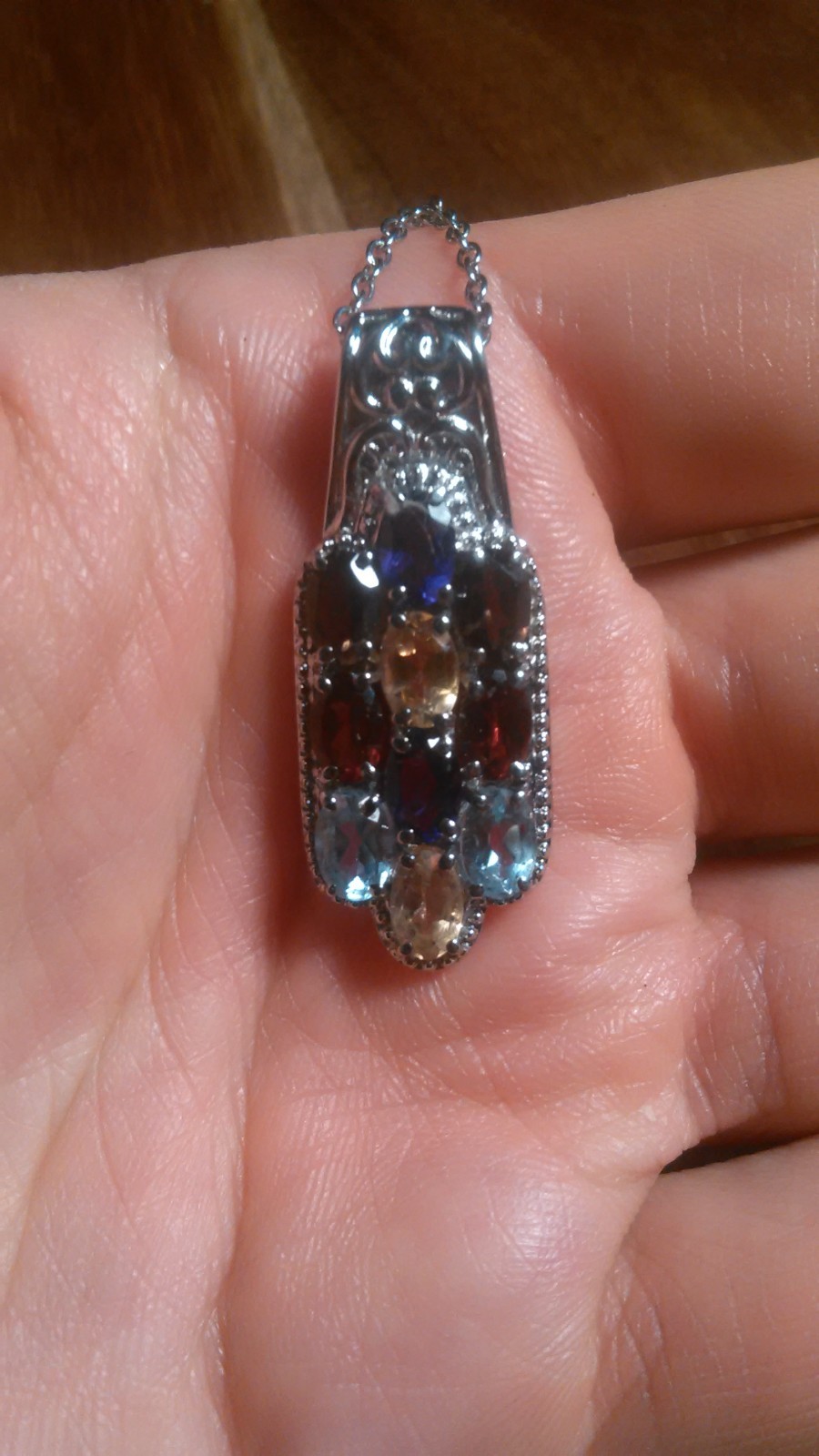 Multi-Gemstone Cluster Design Stainless Steel Pendant Necklace
