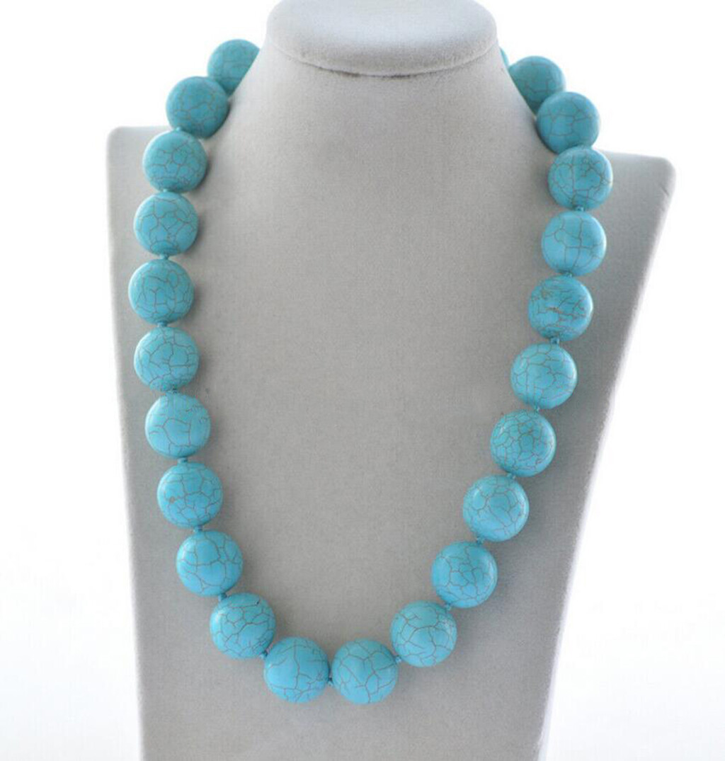 Huge 20mm Genuine Natural Blue Turquoise Round Gemstone Beads Necklace 14-36”