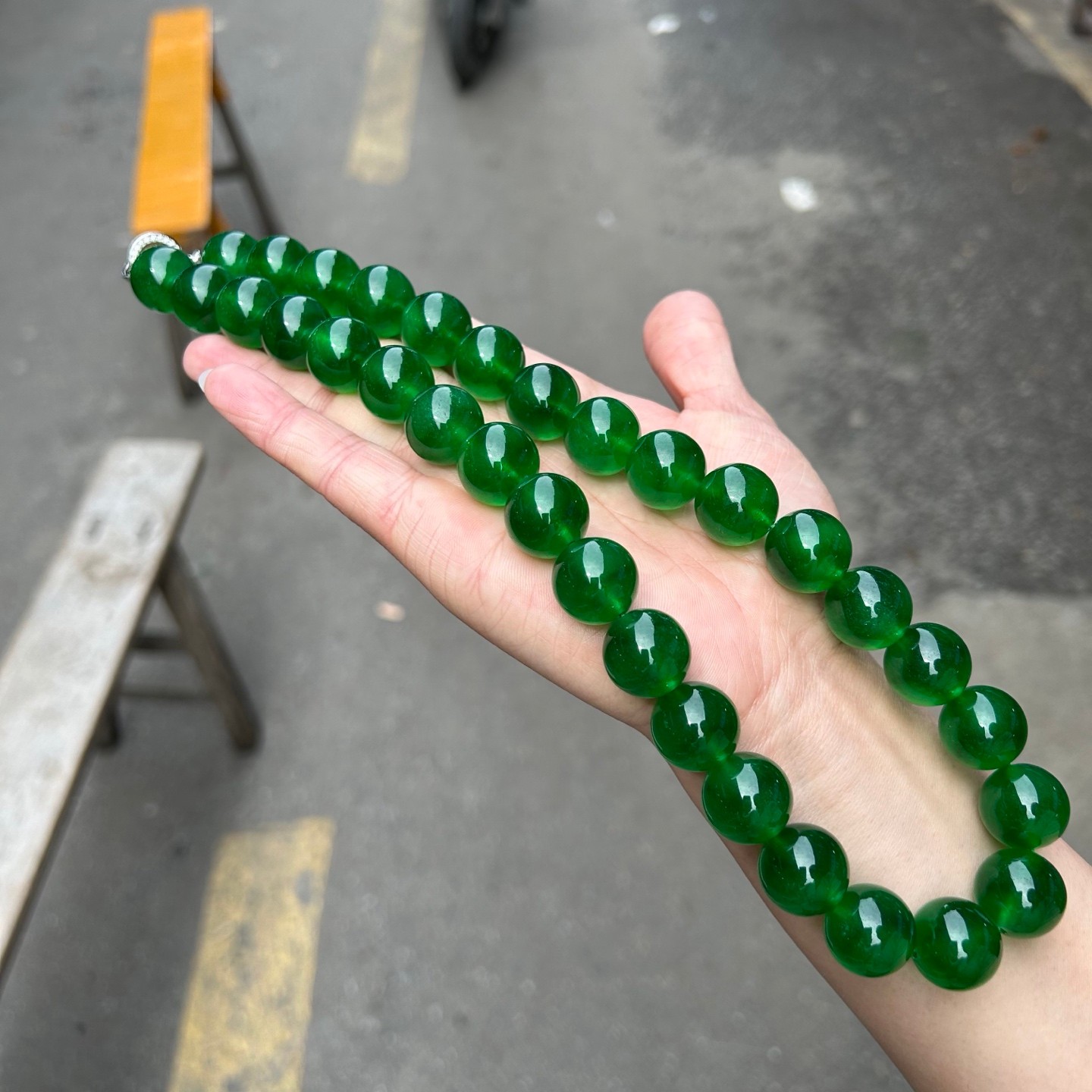 Luckly 17mm Nature round ice Green Burmese Jade Jadeite beads amulet Necklaces