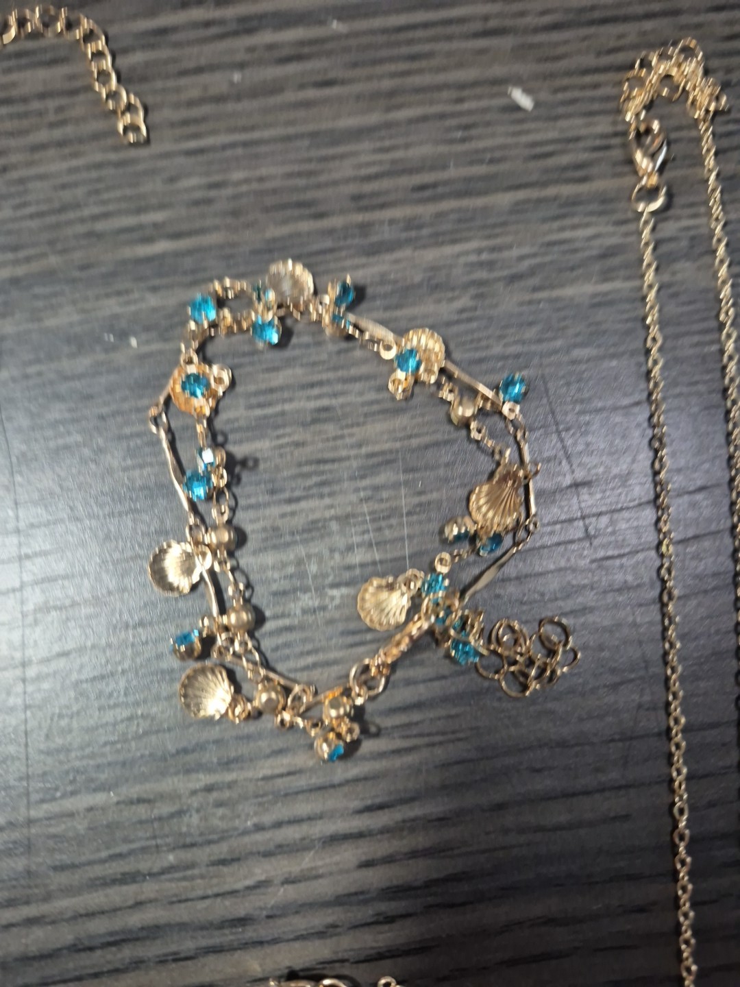 5 Piece Lot Colored & Clear Gold Tone Fashion Necklaces And Bracelet