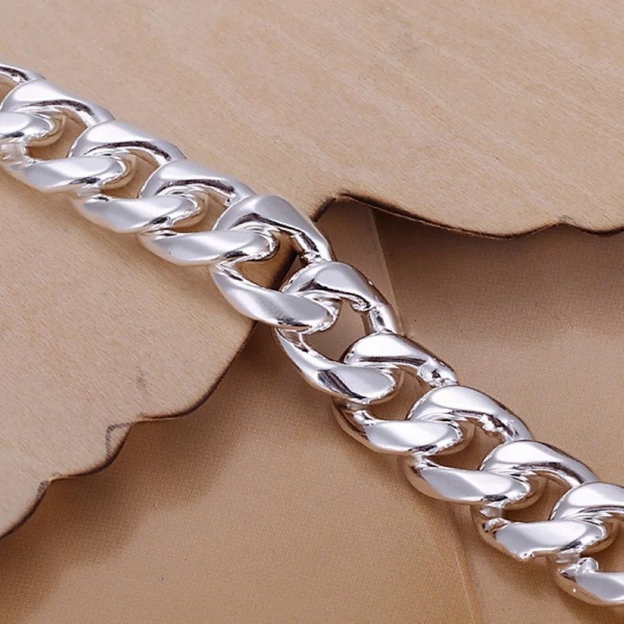 Men’s 925 Sterling Silver Exquisite 10MM Solid Chain Bracelet Fashion Jewelry