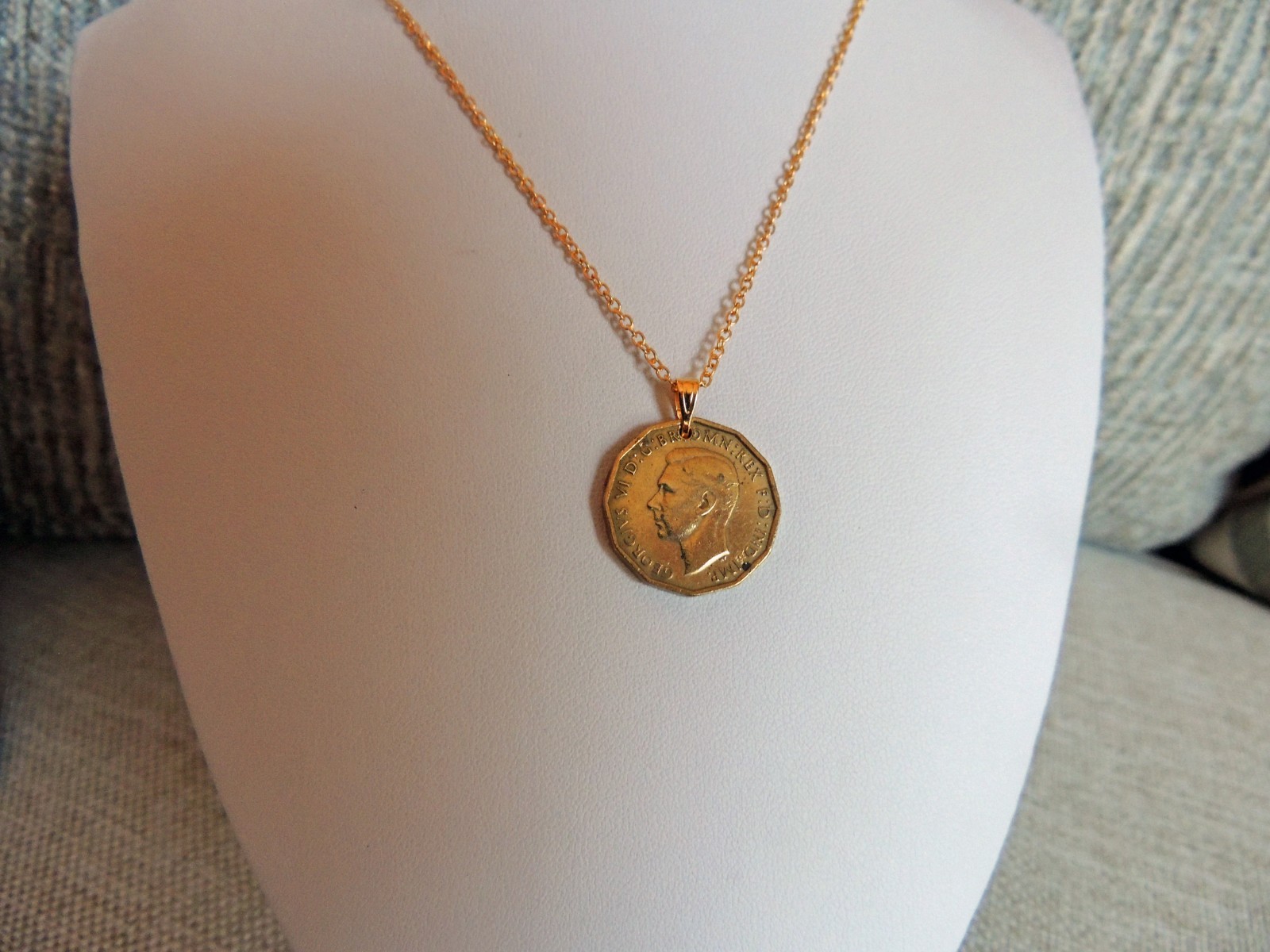 England English coin necklace 1942 3 pence 20 inch chain