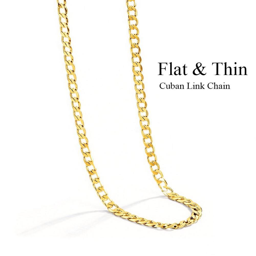 Flat & Thin 18K-GP 925 Sterling Silver 3mm Cuban Link Chain Necklace Curb Chain