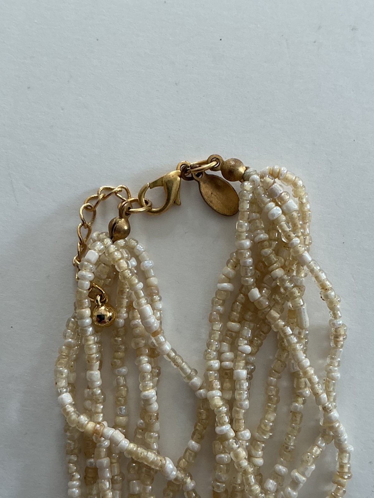BEAUTIFUL VTG SEED BEAD 8 STRAND EXPRESS MOTHER OF PEARL NECKLACE B7-47