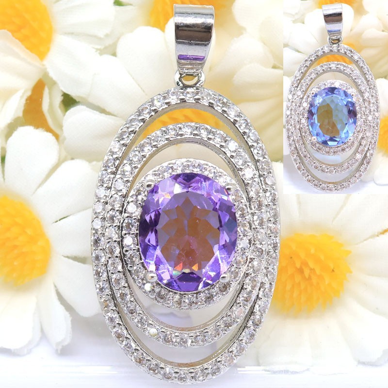 Buy 3 Get 1 Free Created Color Changing Alexandrite Topaz Silver Plated Penant