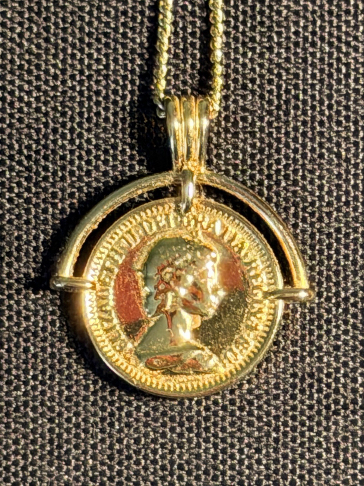Gold Tone Coin Pendant Necklace Snake Chain Round Coins Charm