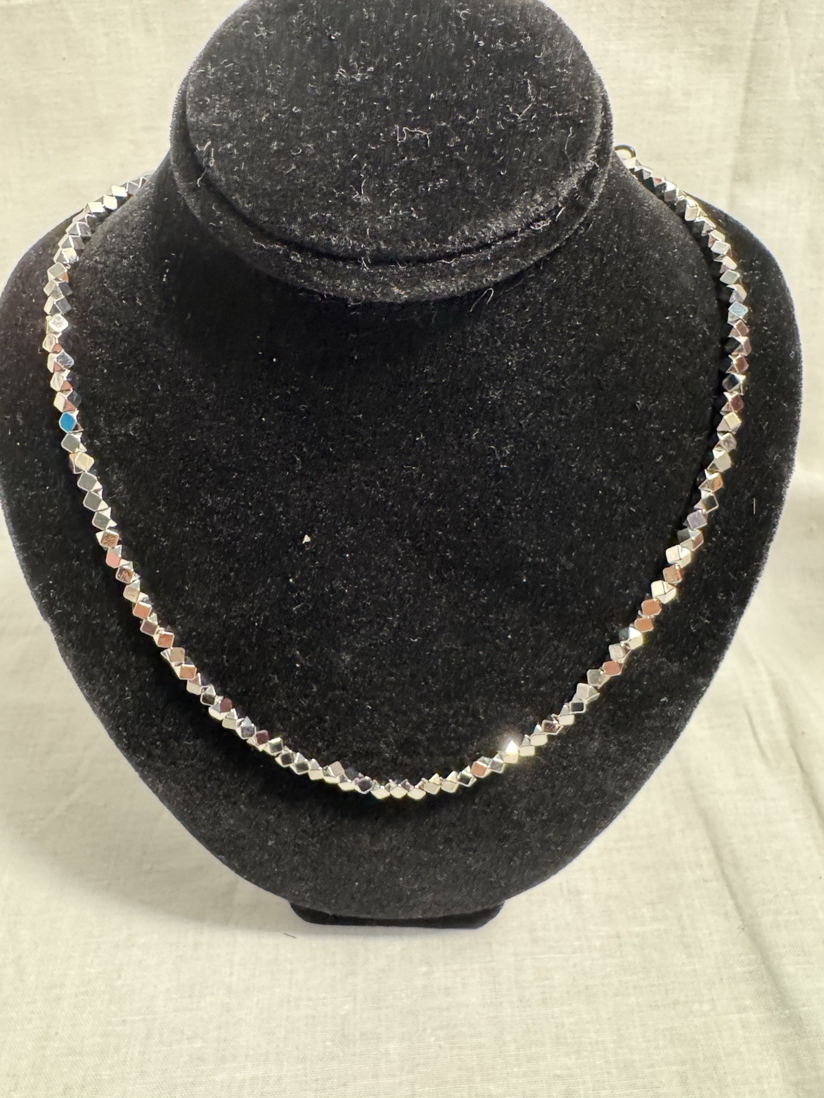 White gold plated brass moon cut Bead Ball Chain Necklace Hook Closure