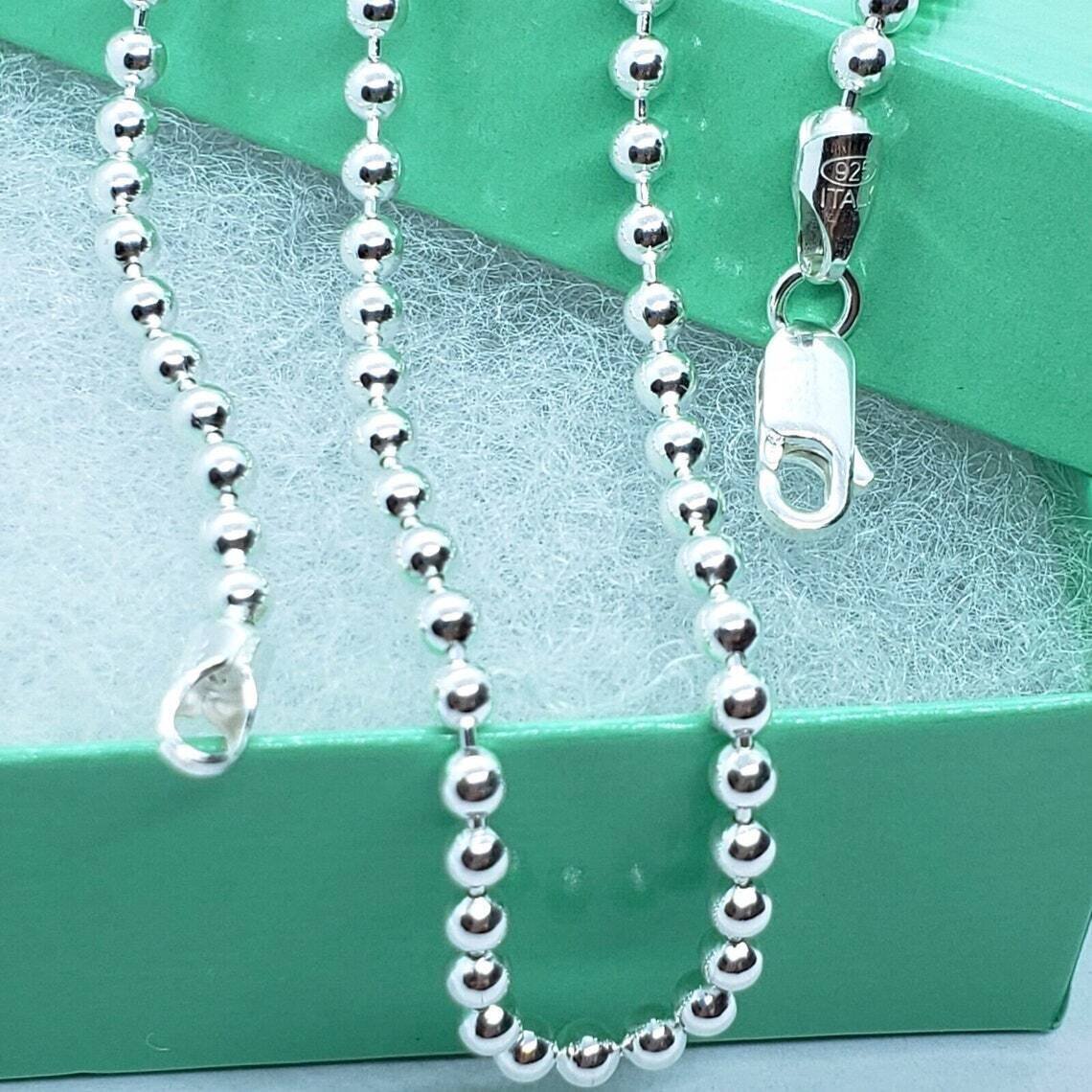 925 Sterling Silver Ball Bead Chain Necklace .925 Italy 3mm – All Sizes