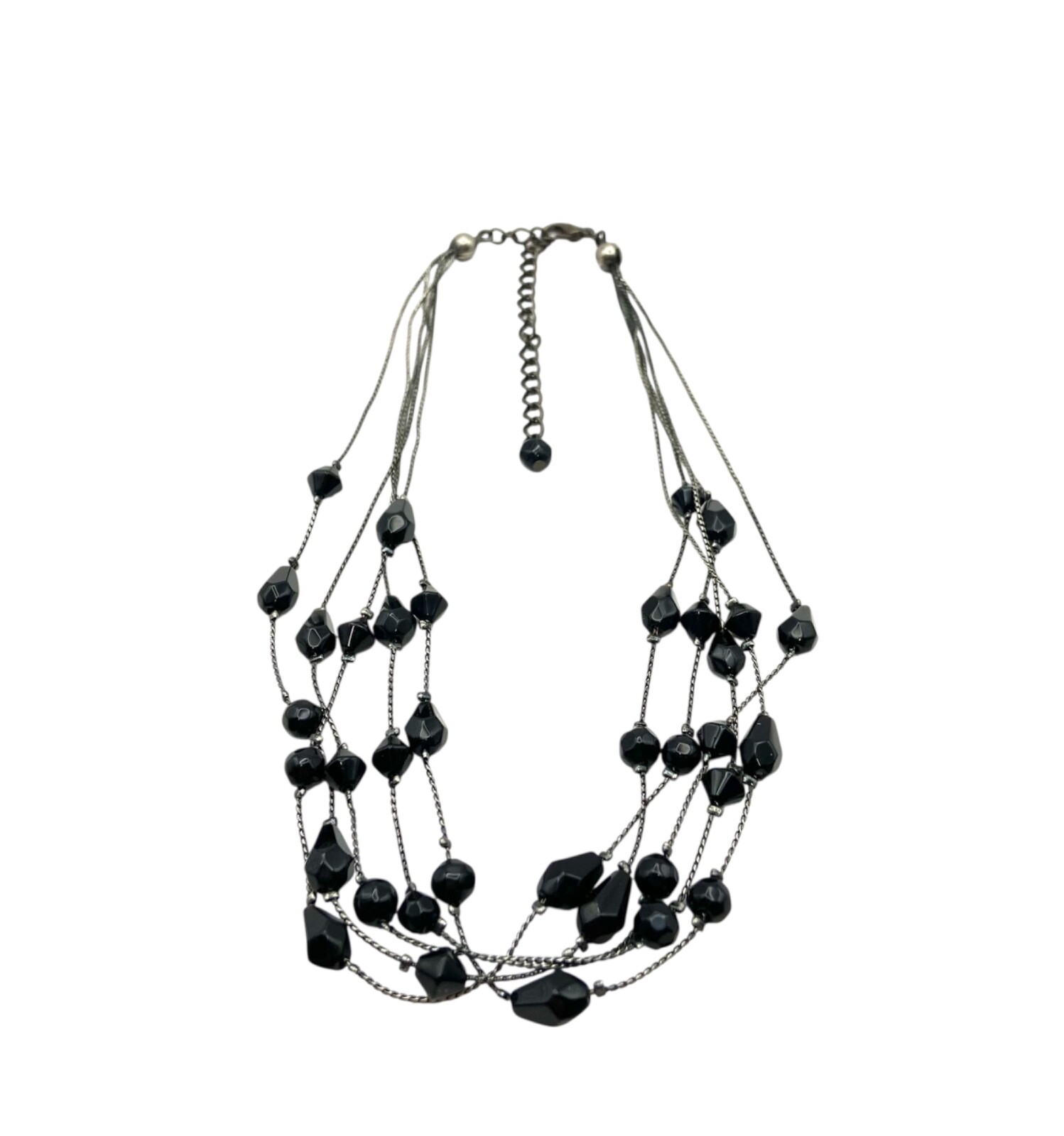 Gothic Black Glass Beads Layered Necklace Multistrand 18″ Gunmetal Gray 5 Strand