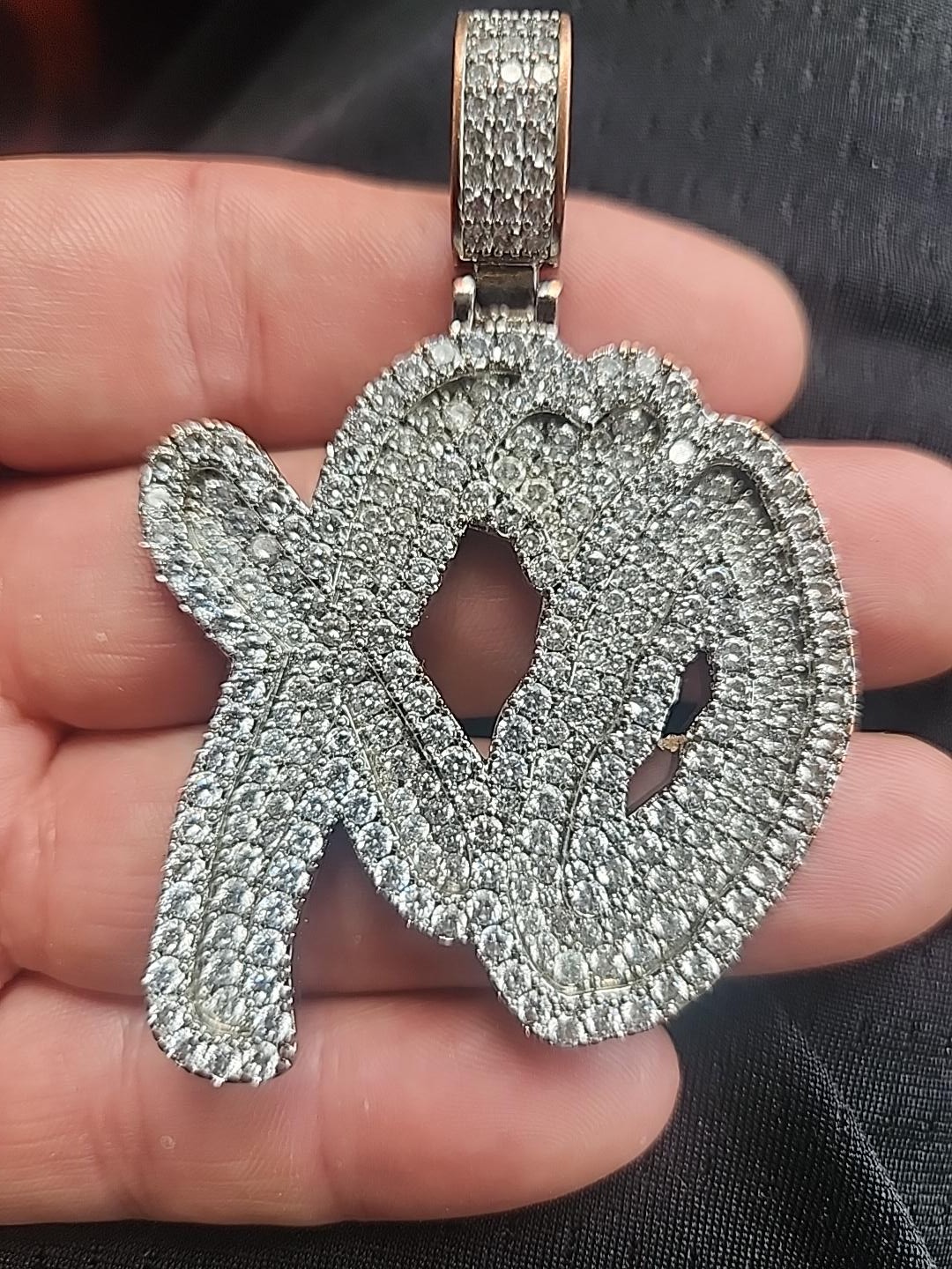 Silver Plated Pavé Simulated Diamond Letter XO Charm Pendant, Hip Hop