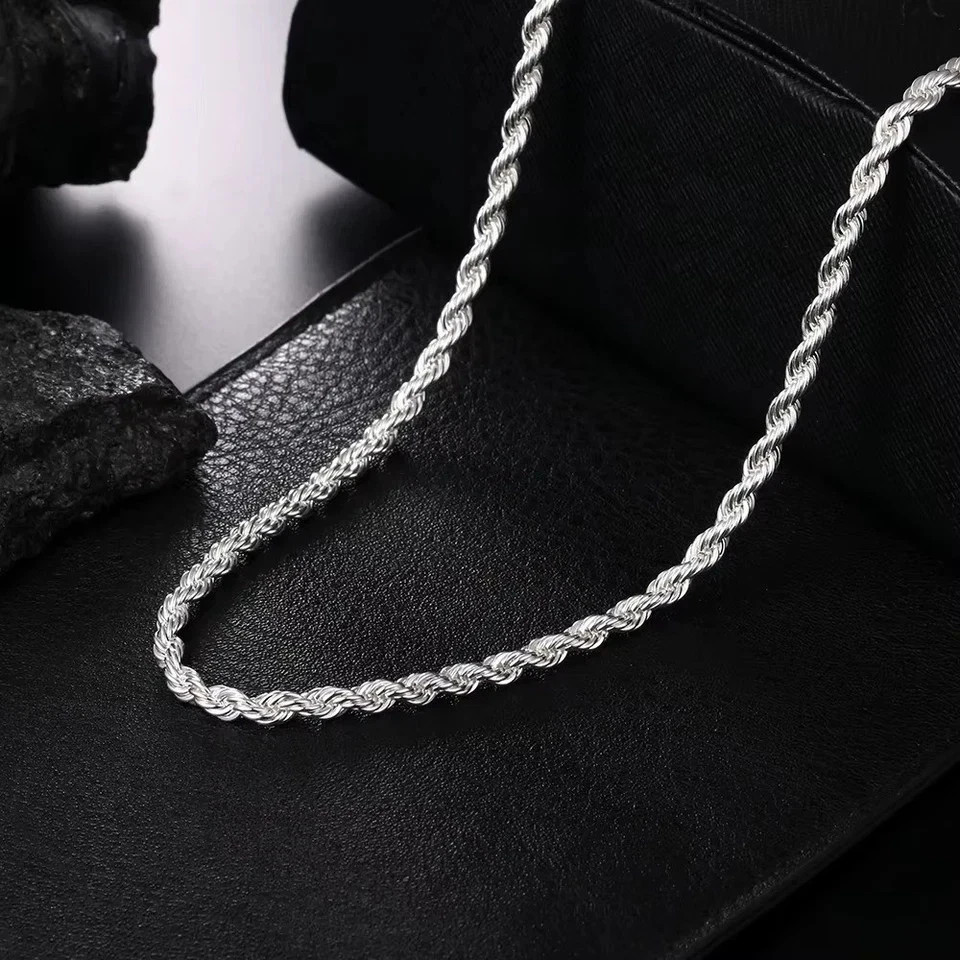 Silver palted Italian Rope Chain Men’s Necklace 4mm – NEW