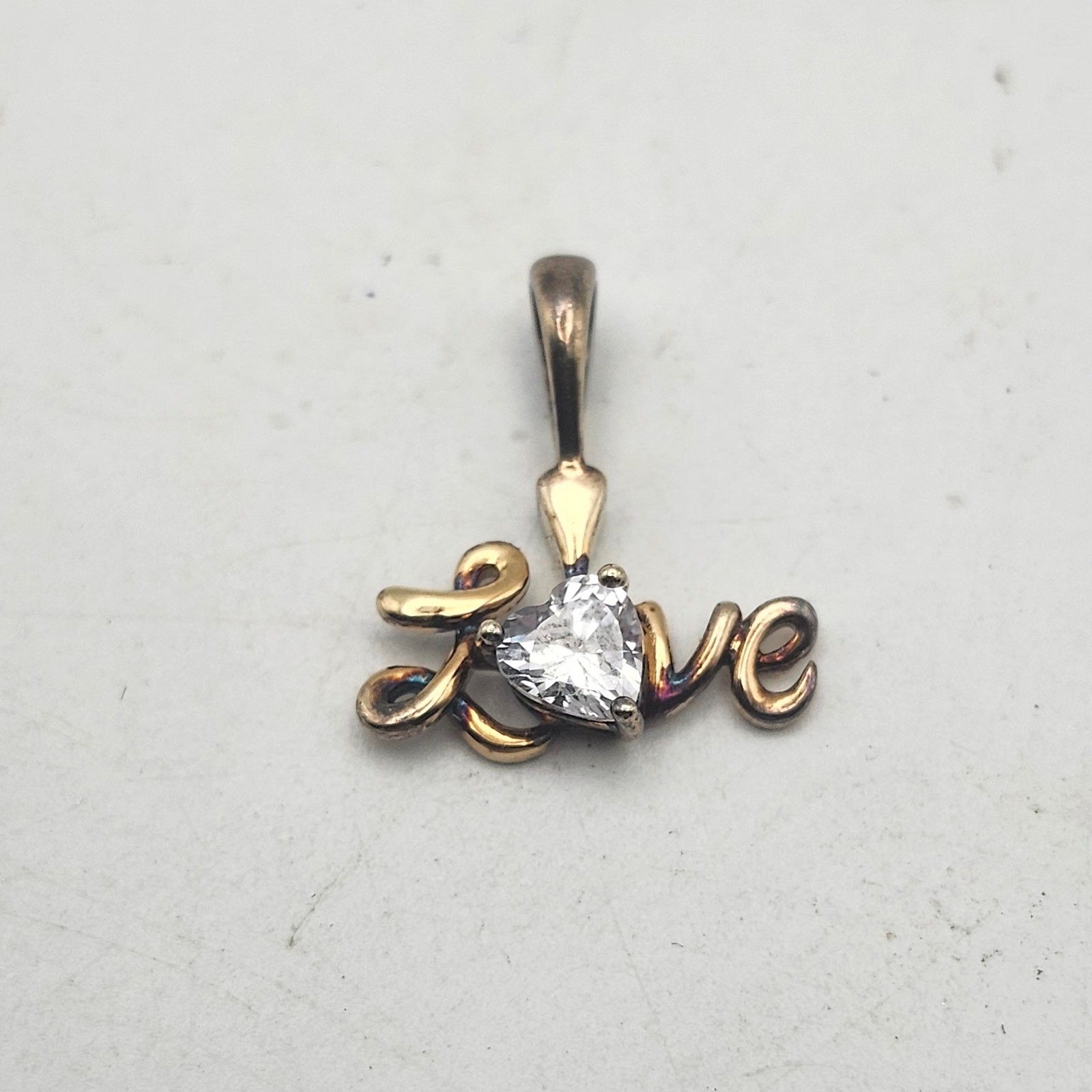 925 Sterling Silver Love Pendant Heart Trillion CZ Script Charm Marked RL 1/2″