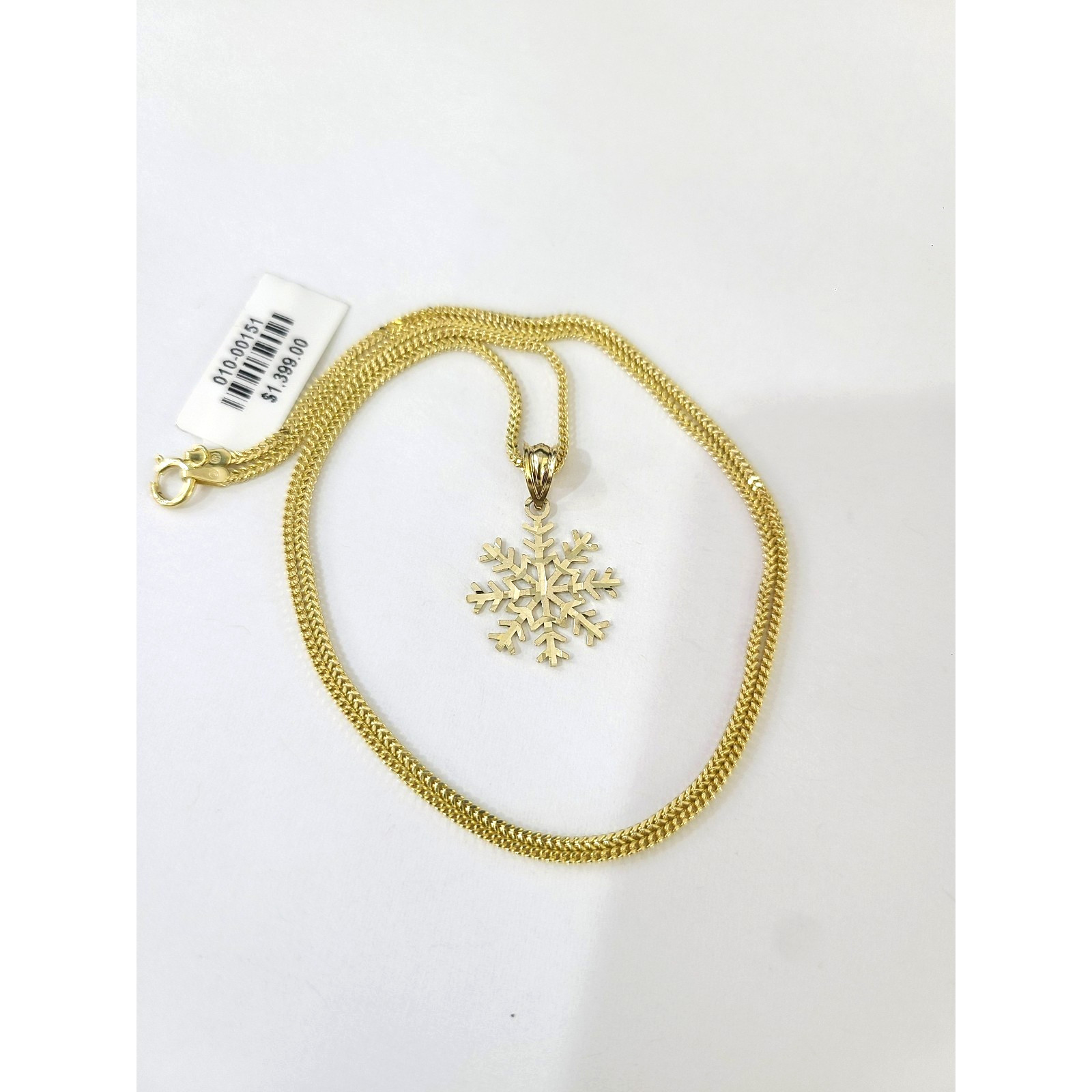 10K Yellow Gold Franco Chain Snowflake Pendant 1mm 16 18 20 22 24 Women Men