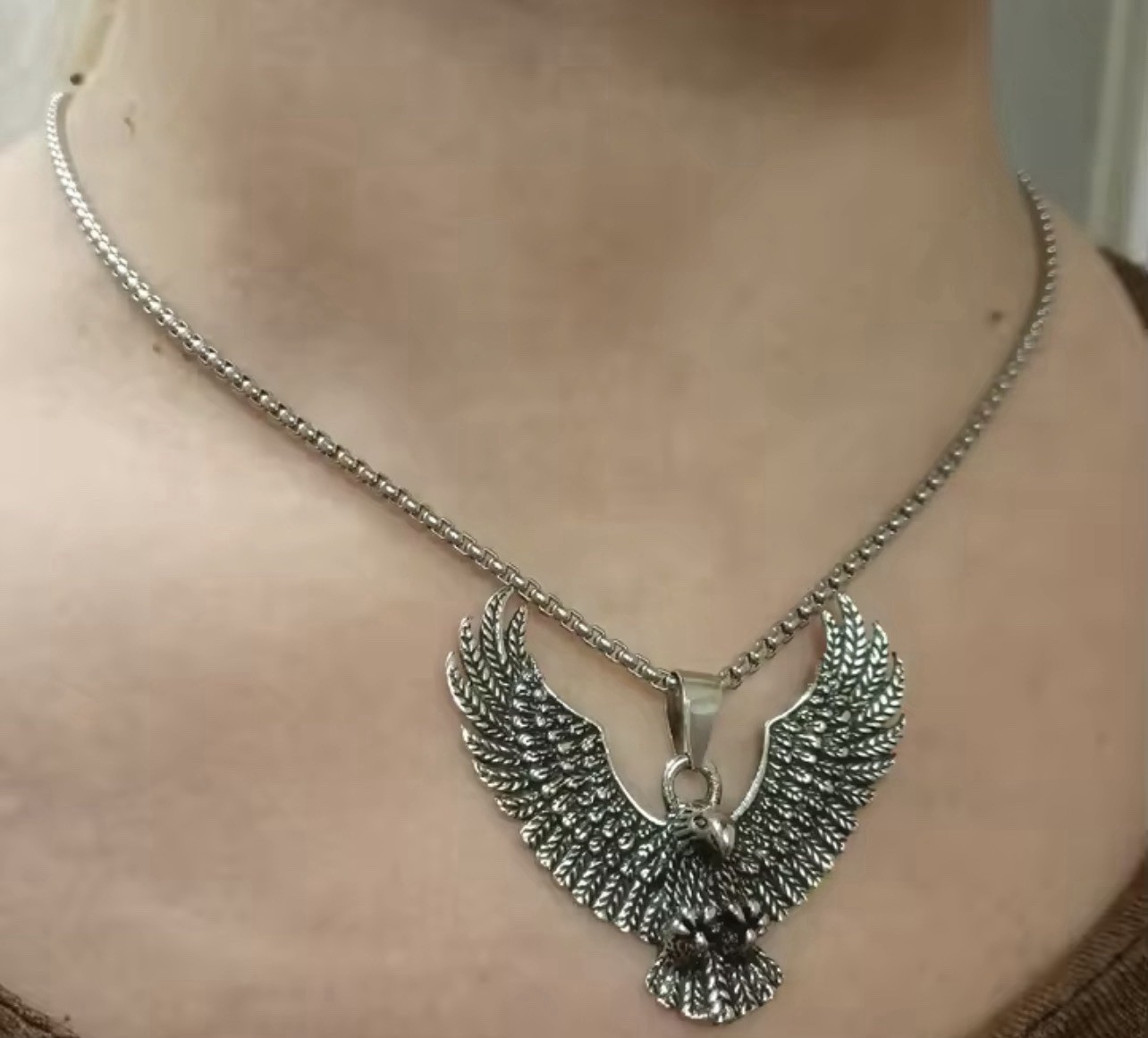 Stainless steel eagle pendant necklace for men and women, Viking style, 60 cm