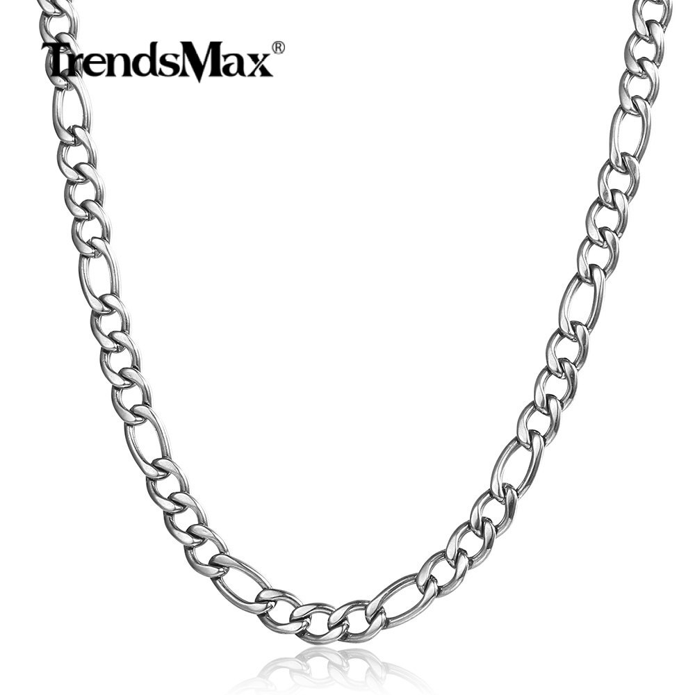 5mm 16-30″ Silver Stainless Steel Figaro Chain Necklace Choker Men Women Jewelry