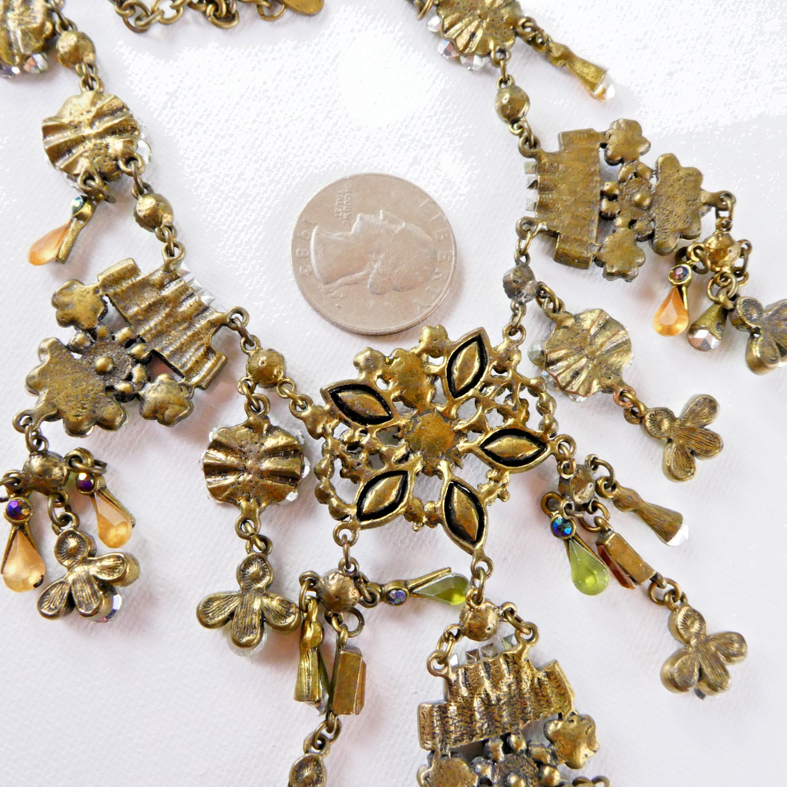 Pretty Bib Style Necklace Multi Color Designer Quality Brass Tone