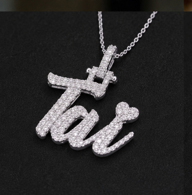 1.20Ct Round Cut Simulated Diamond Custom Initial Pendant 14K White Gold Plated