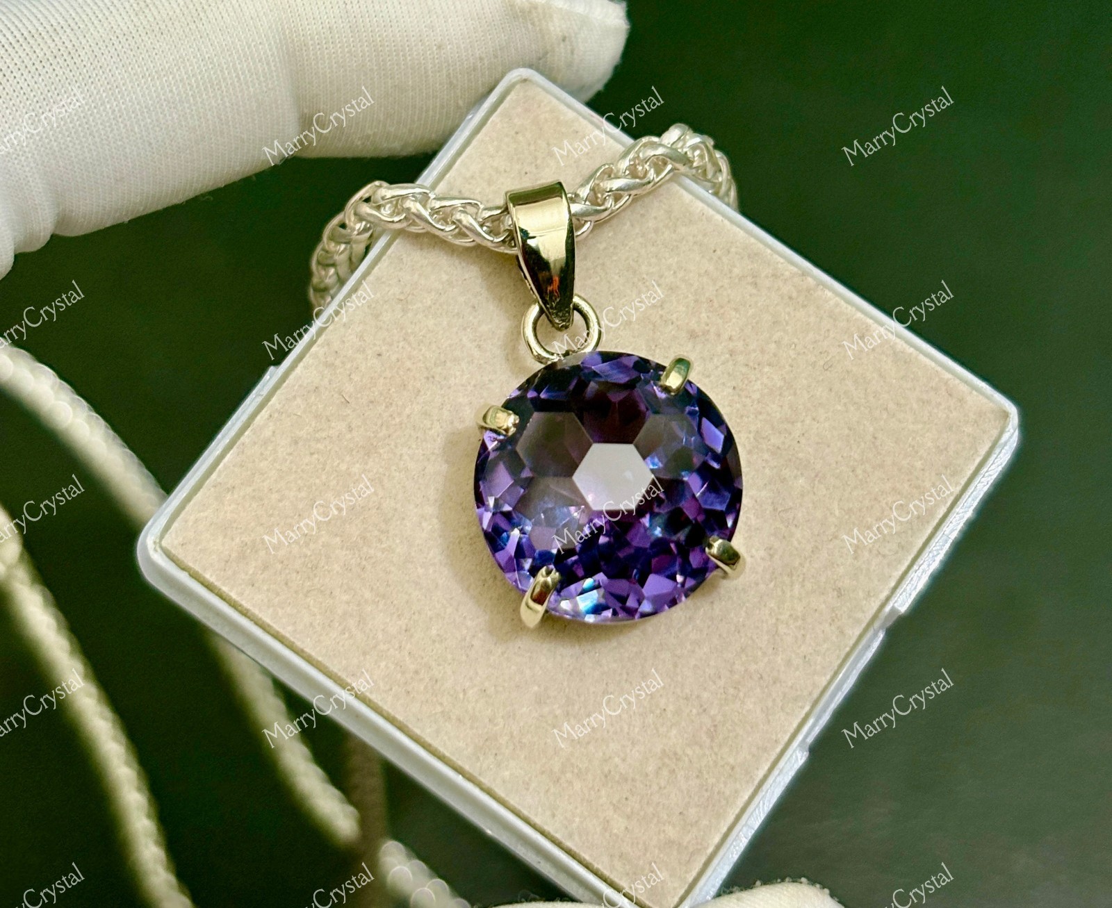 32 Ct Alexandrite GS Silver Pendant Necklace | Color Change Crystal