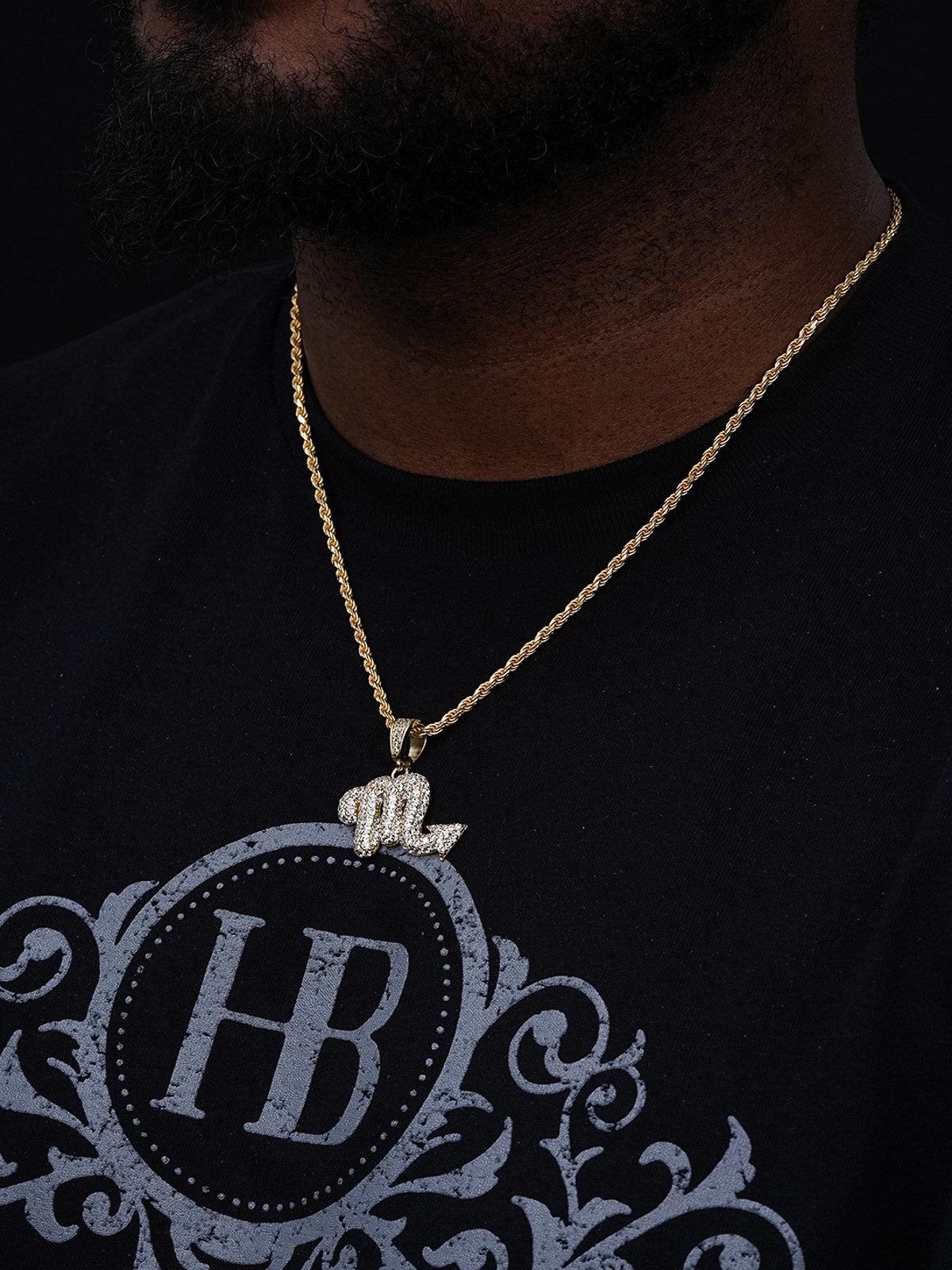 Solid 925 Silver Gold Plated Iced Bubble CZ Zodiac Astrology Sign Pendant HipHop