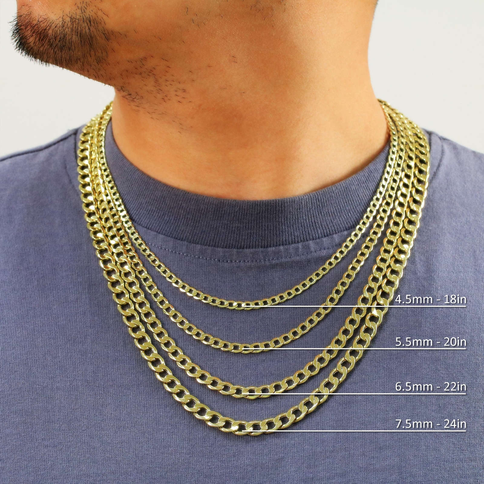 10K Yellow Gold 2mm-7.5mm Curb Cuban Chain Necklace Bracelet Men Women 7″- 30″