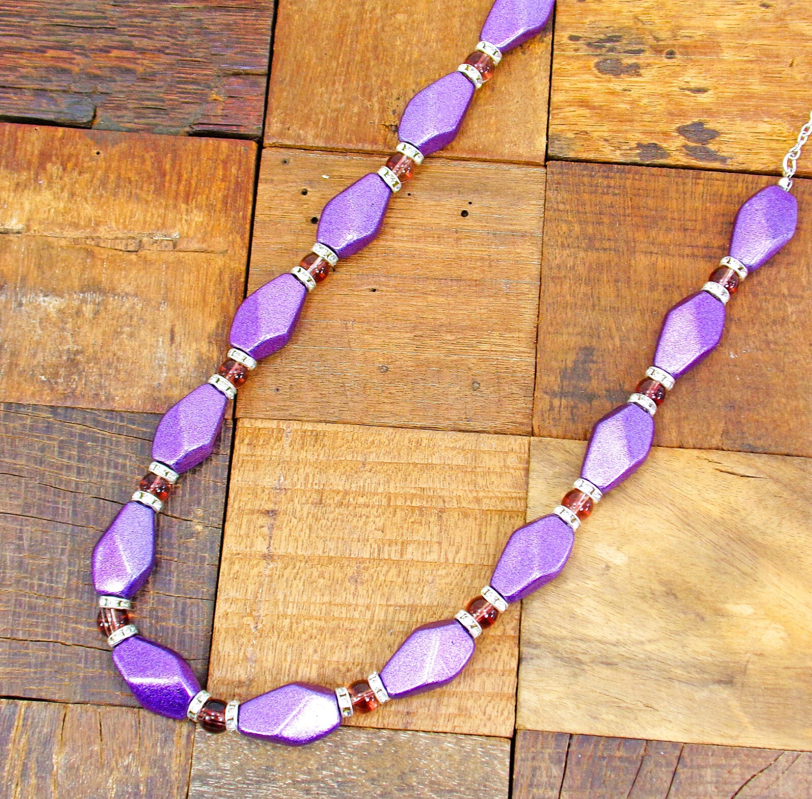 Purple bead necklace with small glass beads and crystal spacer beads NEW