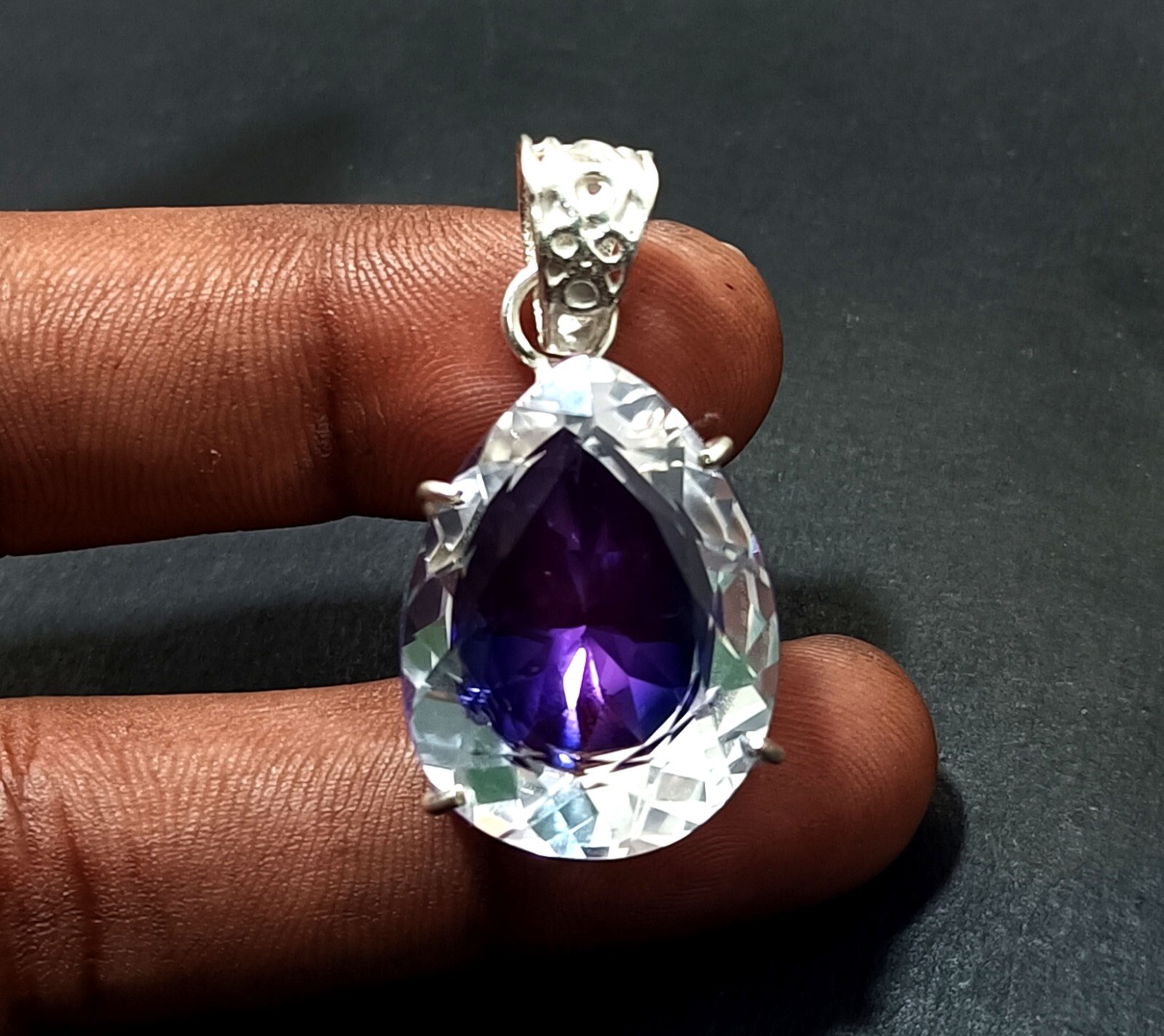 Bi-Color Rare Pitambari Sapphire Pear Natural 63.00 Ct 925 Silver Pendant Gem