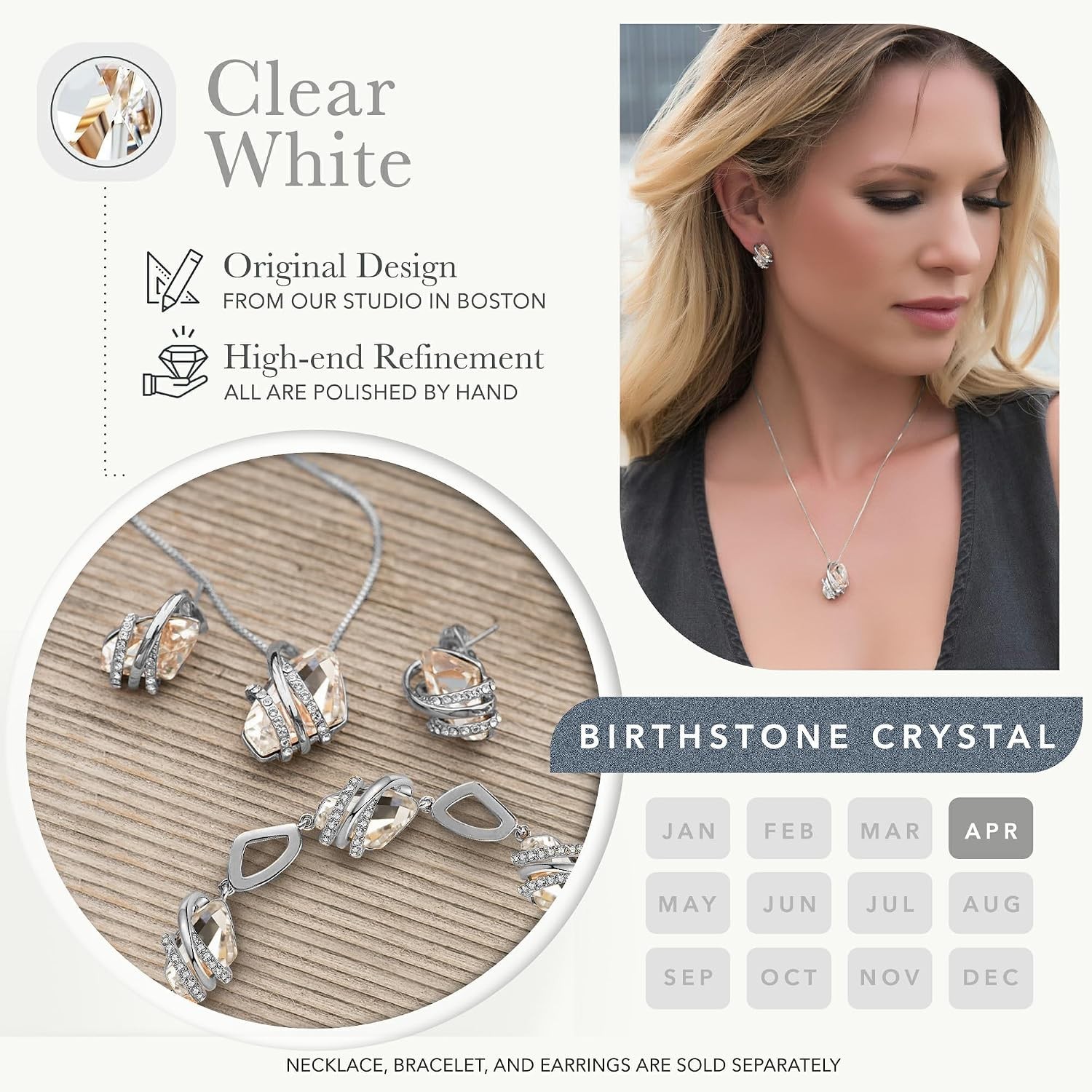 Adjustable Length Wish Stone Birthstone Necklace, Flawless Crystal & Gold Finish