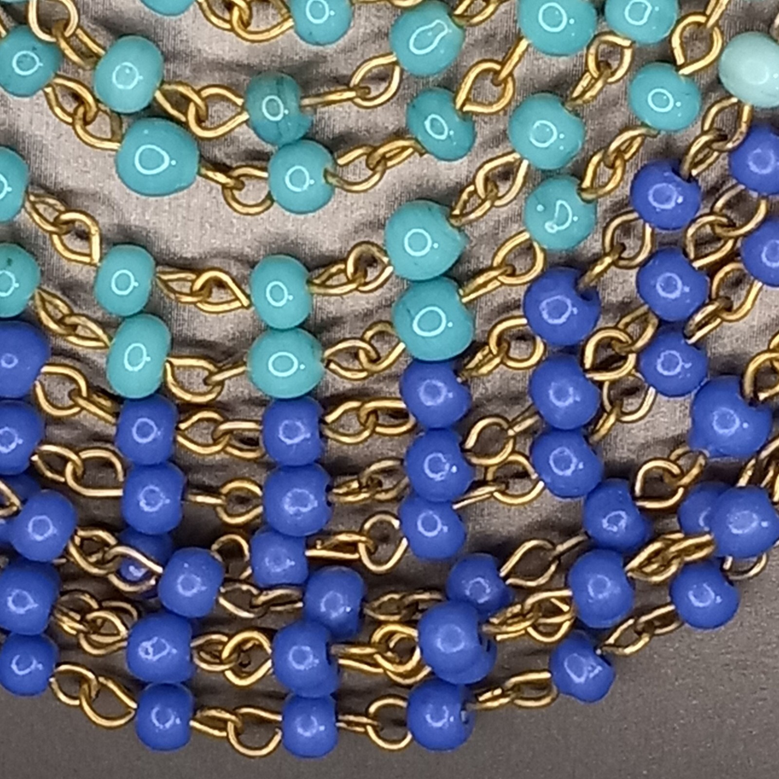 Cleopatra Style Glass Beads Blue Ombre Bib Layered Gold/Brass Tone Necklace