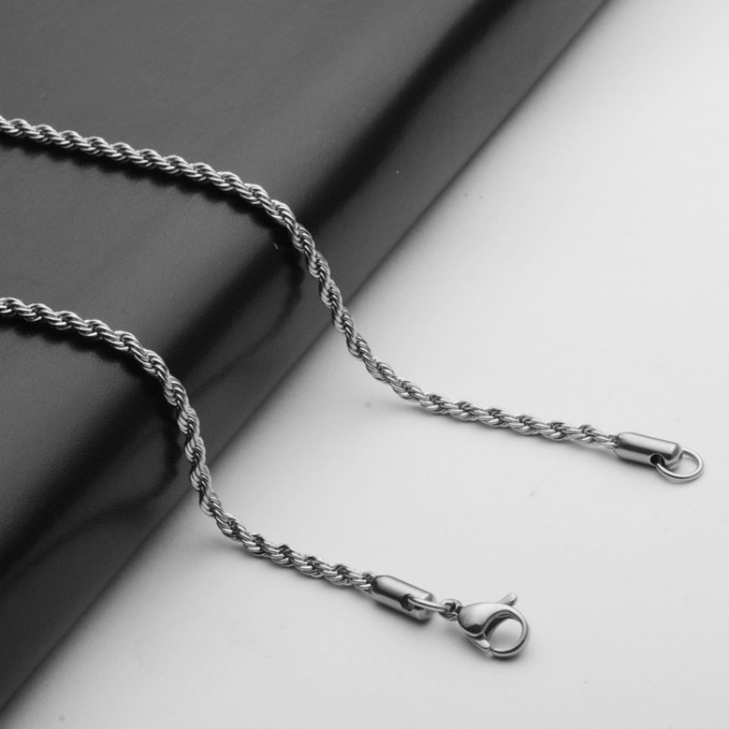 5pcs Wholesale 2.4/3/4mm Stainless Steel Twisted Rope Chain Necklace Men Women