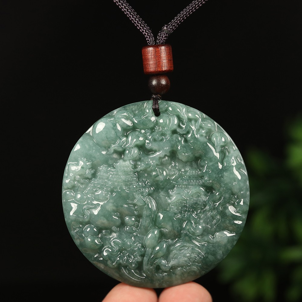 Certified Grade A 100% Natural Green Burma Jadeite Jade Pendant Landscape 00207