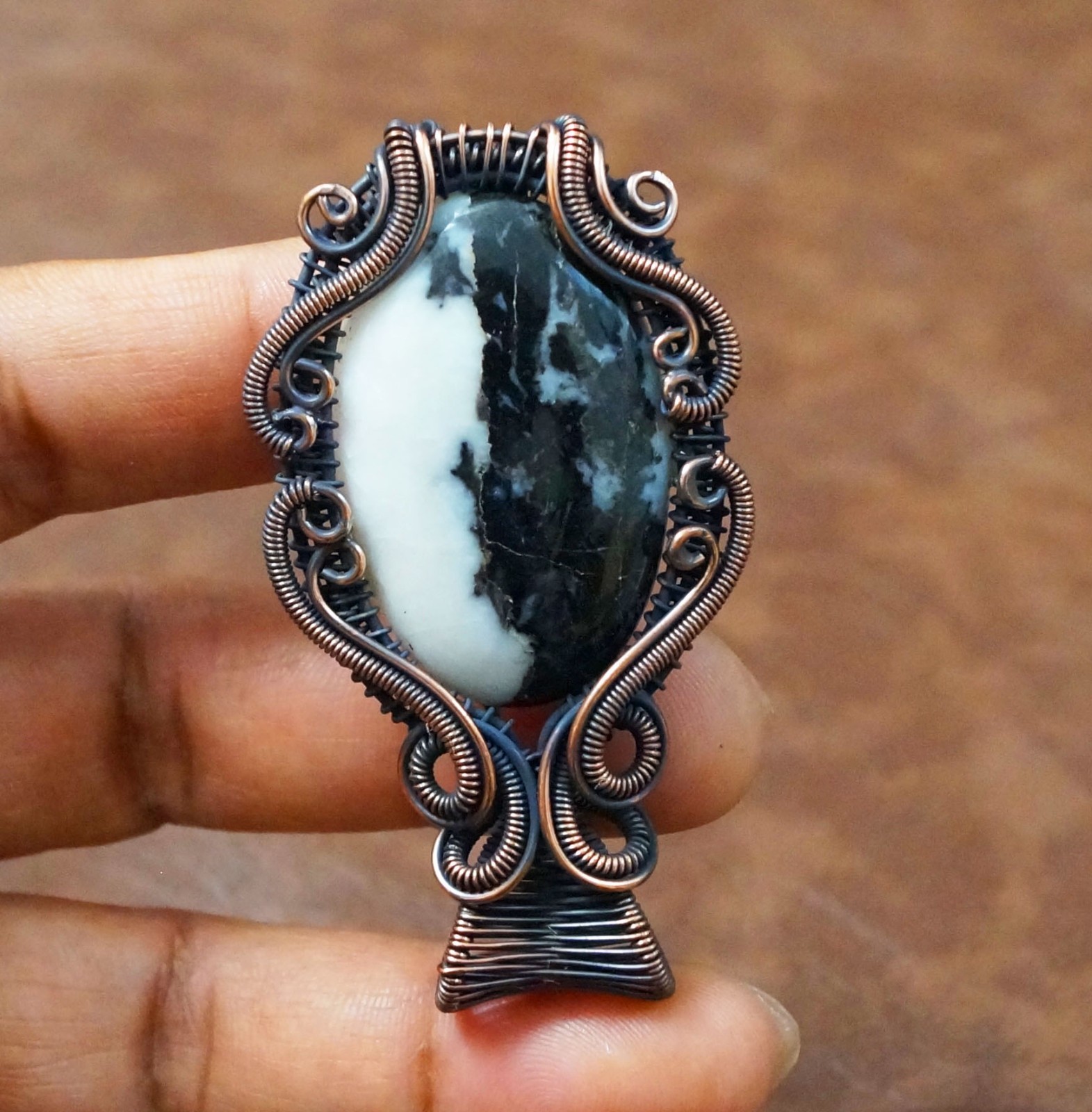 Buffalo Jasper Copper Wire Wrapped Handmade Pendant Gemstone Jewelry (PD-70