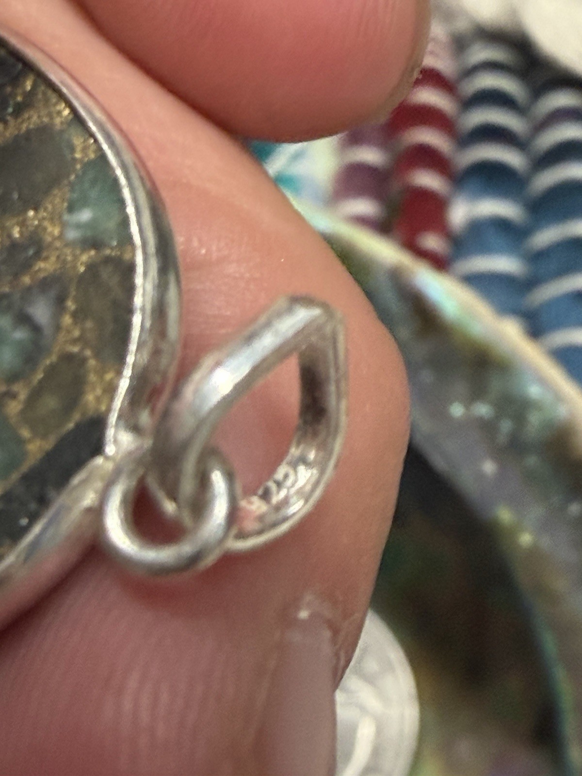 Sterling Silver 925 Oval Bezel Pendant Charm Signed unknown stone
