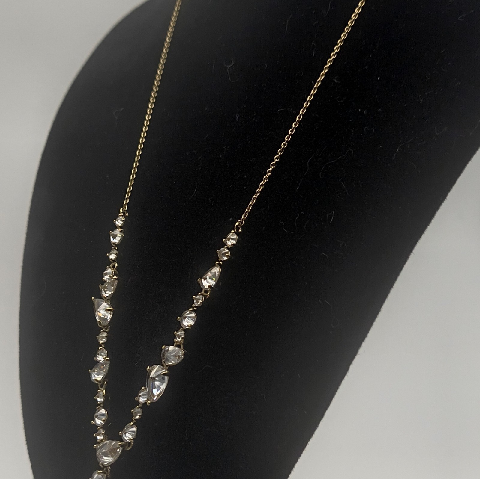 Banana Republic Gold Tone Cable Chain Lariat Y-Drop Necklace Crystal Adj.