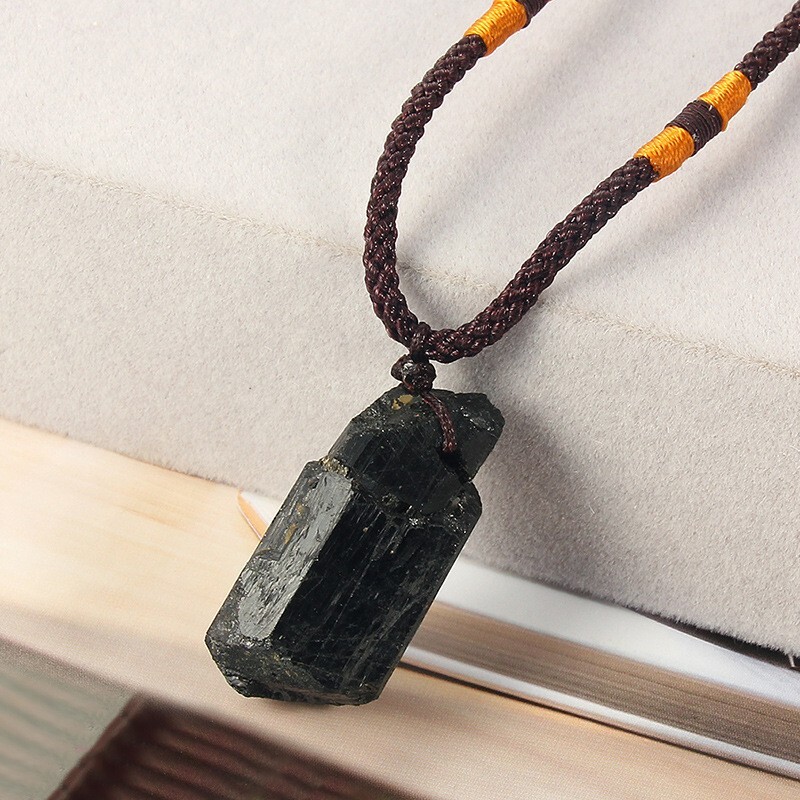 Black Tourmaline Pendant Healing Reiki Lucky Raw Crystal Men Women Necklace Gift