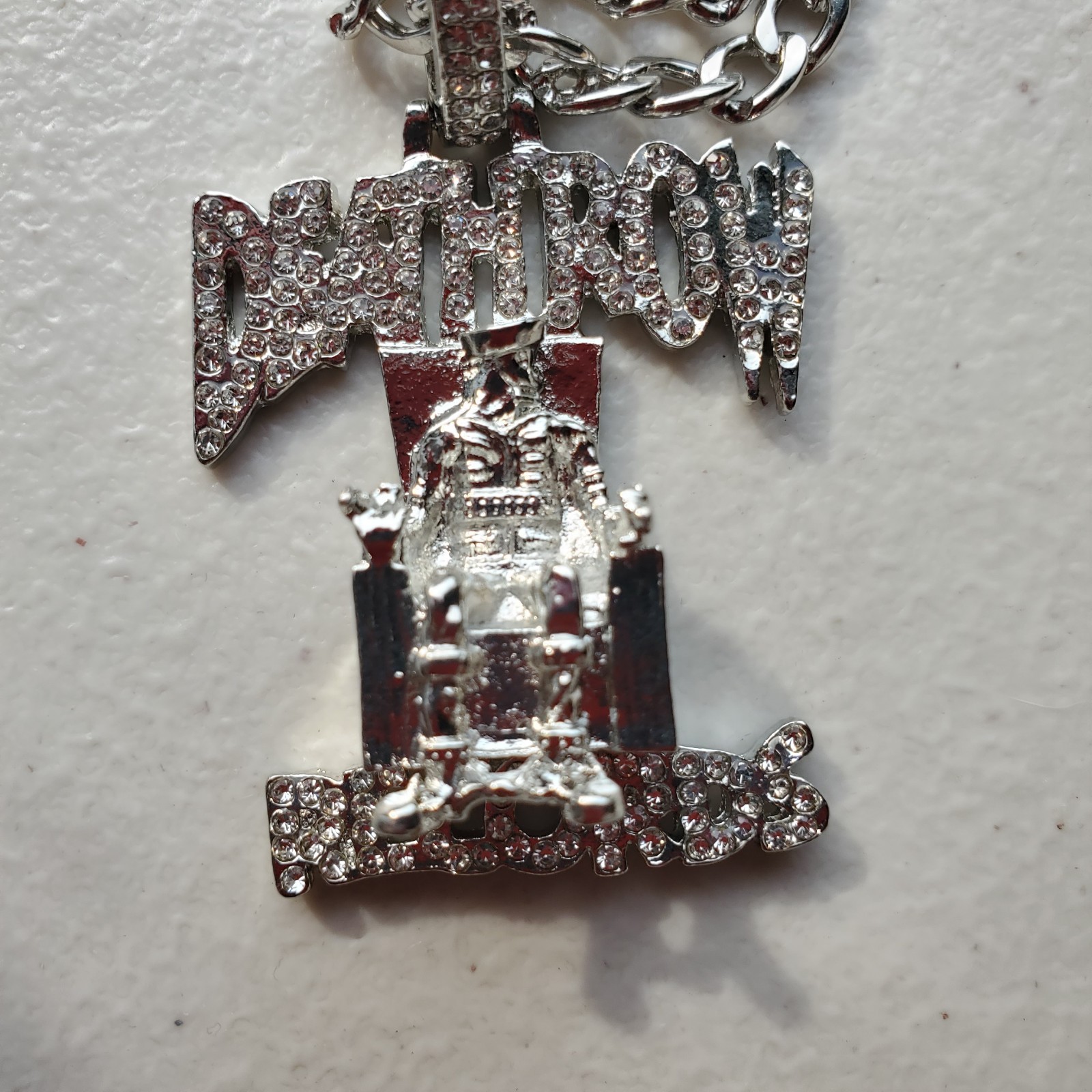 DEATH ROW Silver Color Cuban Link Chain Necklace with Pendant. US Seller