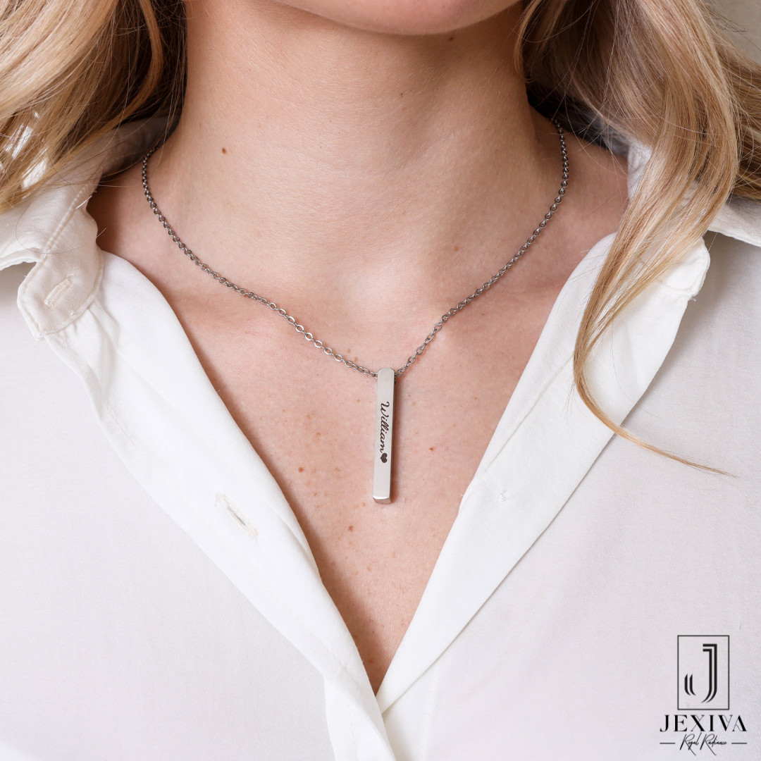Personalized Name Engraved Bar Necklace for Women/Men