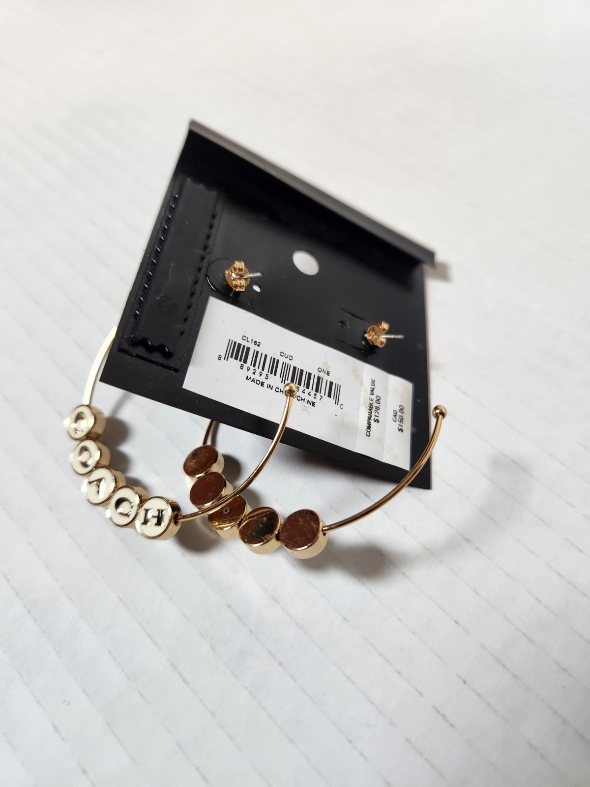 Coach Hoop Earrings Logo Gold White Plated Accessories