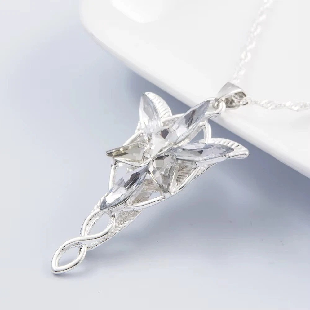 New Lord of The Rings Arwen’s Necklace Evenstar Pendant Crystal Silver Chain