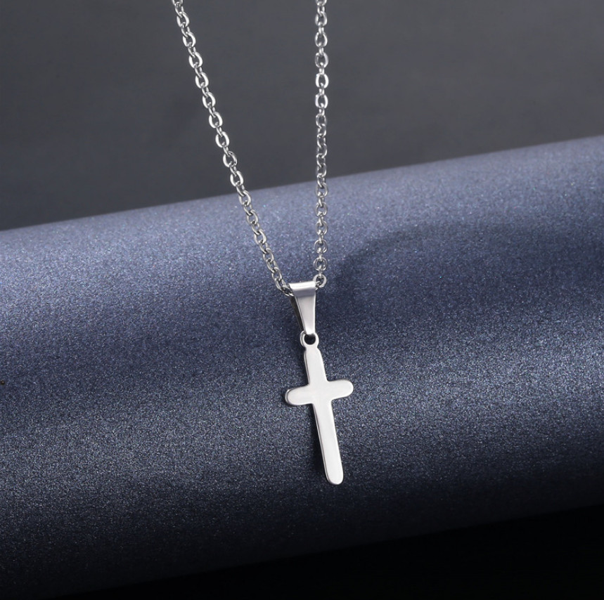 Silver Titanium S.Steel Faith Cross Pendant Chain Necklace