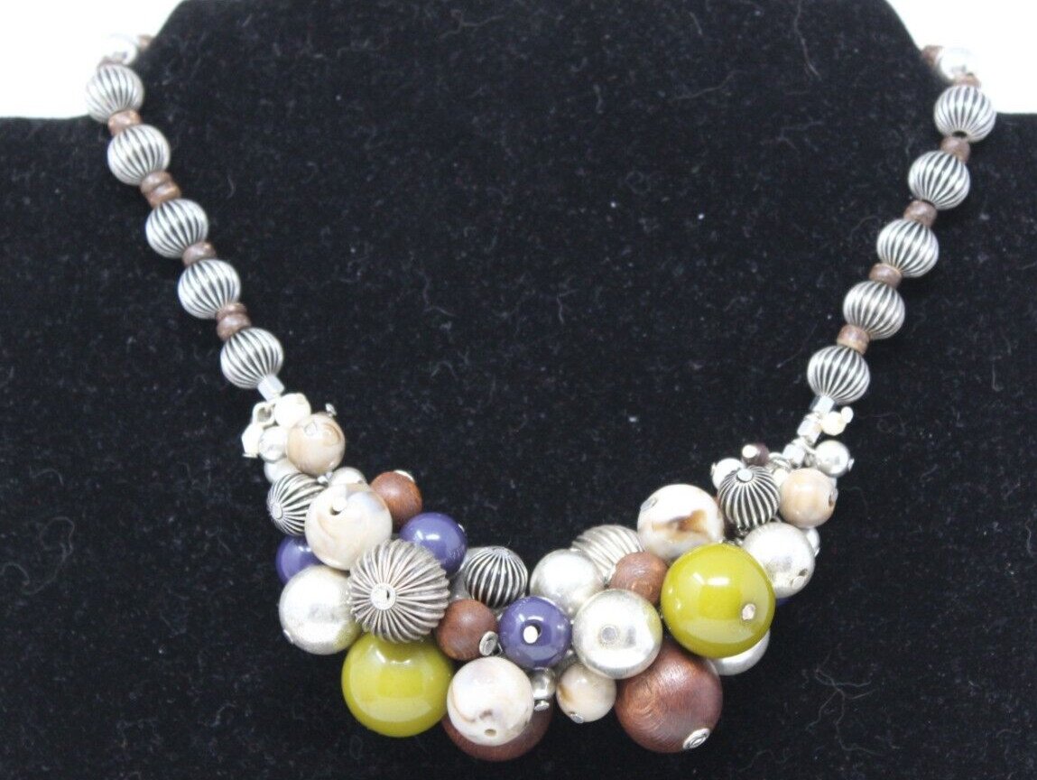 Chico’s Silver Tone Bead Cluster Necklace 16-20 in Adj. #J7
