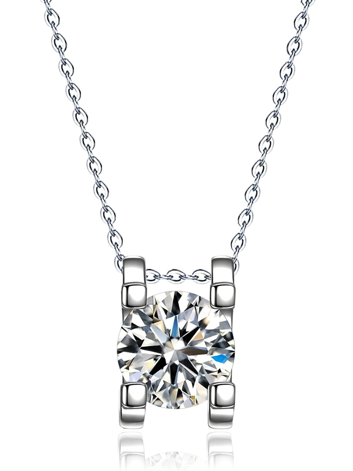 Women Necklace 14k White Gold Plated Cubic Zirconia Cubic Pendant Necklace