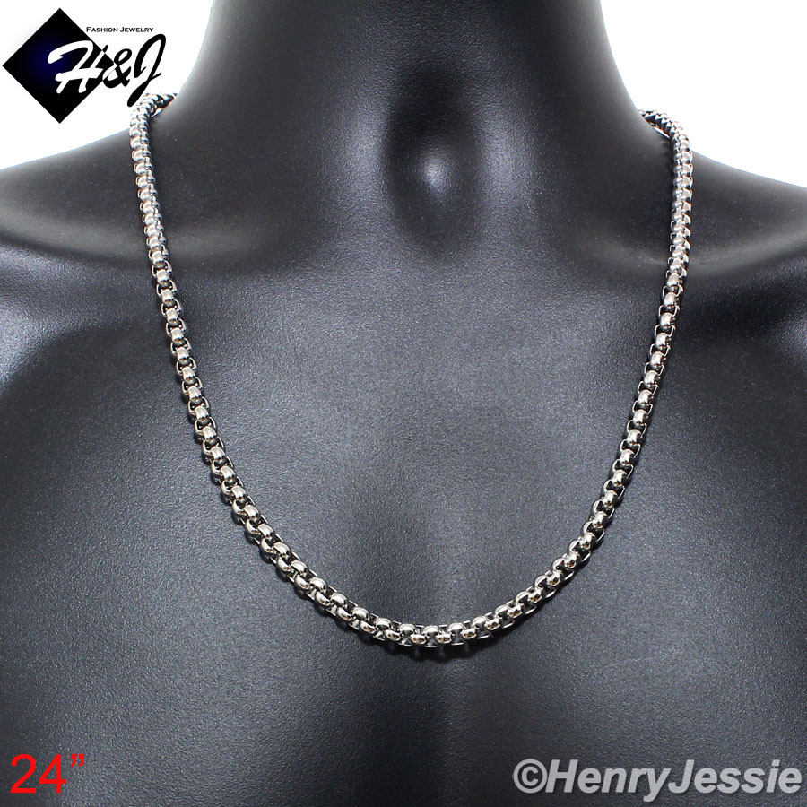 18-40″MEN’s 316L Stainless Steel 4mm Silver Smooth Box Link Chain Necklace*NA120
