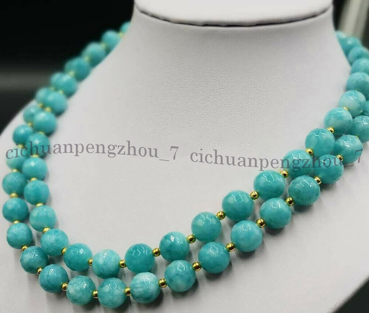 2 Rows Faceted 6/8/10/12mm Blue Aquamarine Round Gemstone Beads Necklace 18-19”