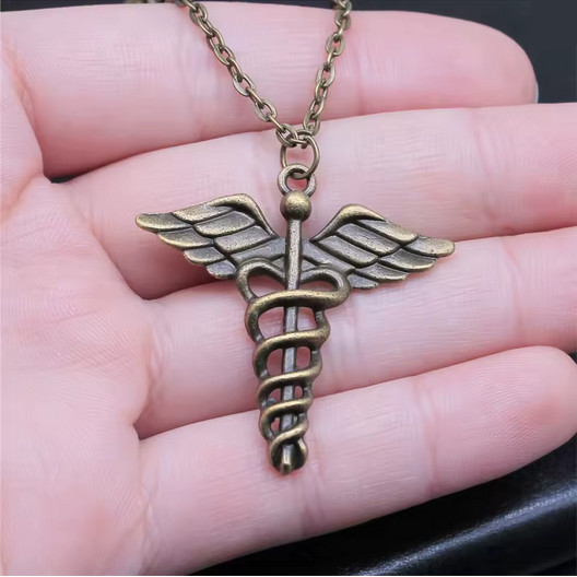 Caduceus Medical Necklace Jewelry Bronze EMT Doctor Health Pharmacy Pendant