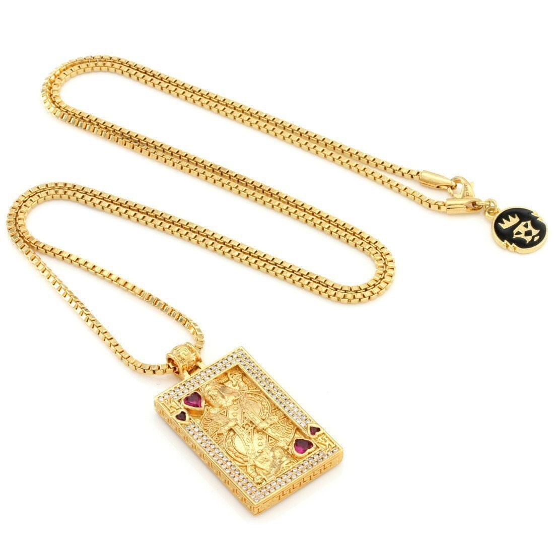 New KING ICE Suicide King and Queen Of Hearts Pendant w 24″ 2.5mm Franco Chain