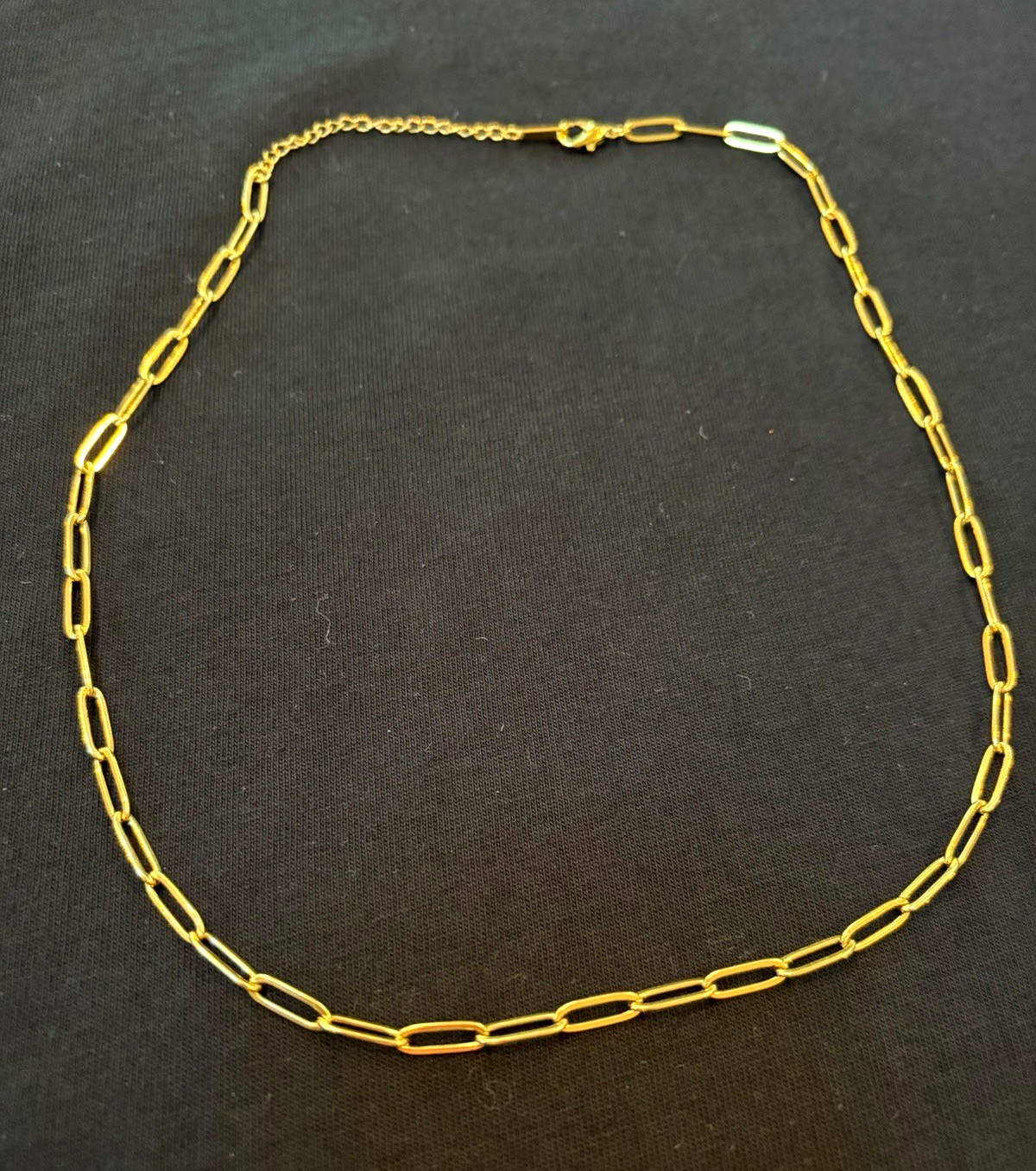 Gold Tone Oval Link Chain Necklace – Adjustable Spring Ring Clasp, No Stone